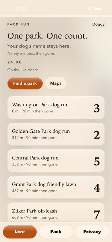 Pack Run — live board